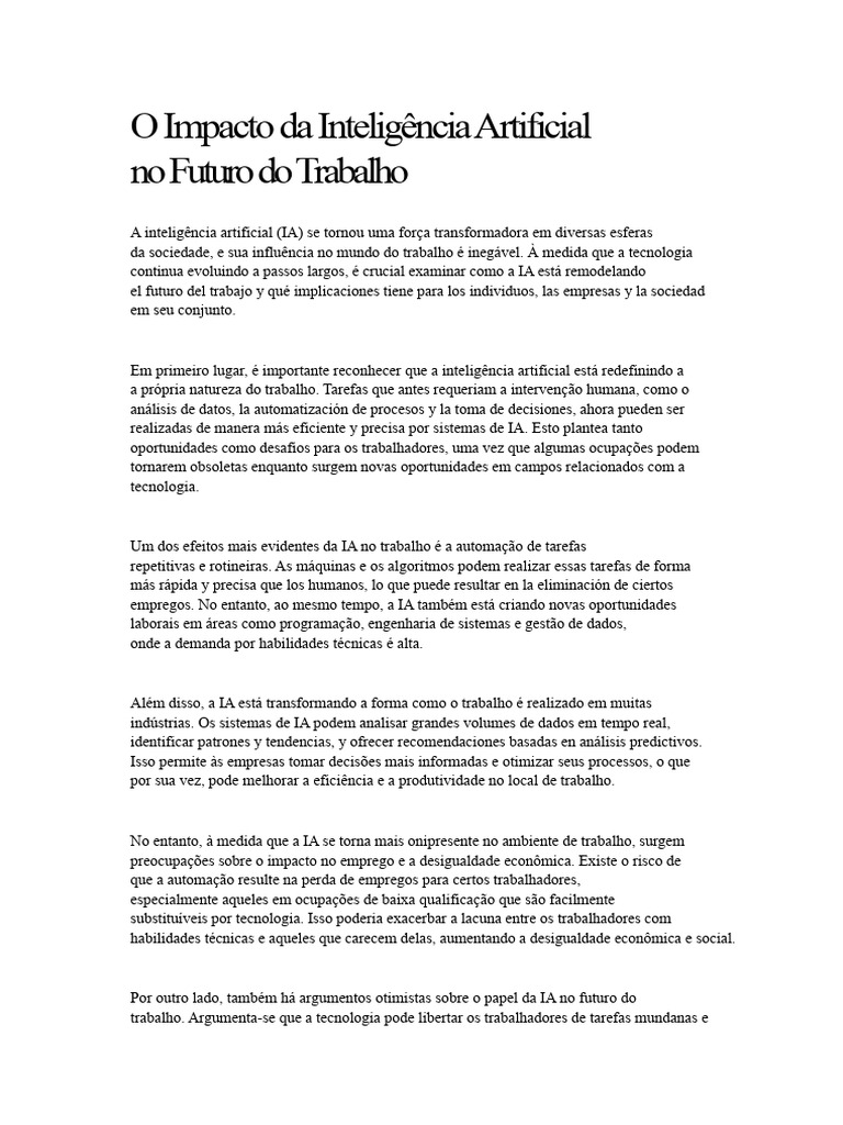 Impacto da IA no Futuro do Trabalho | PDF | Inteligência artificial ...