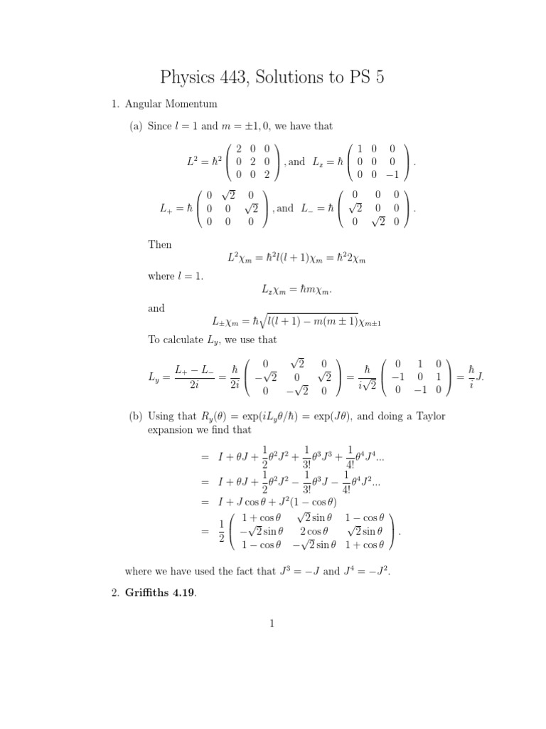 Angular Momentum Solutions for PS 5 | PDF | Quantum Mechanics | Physics