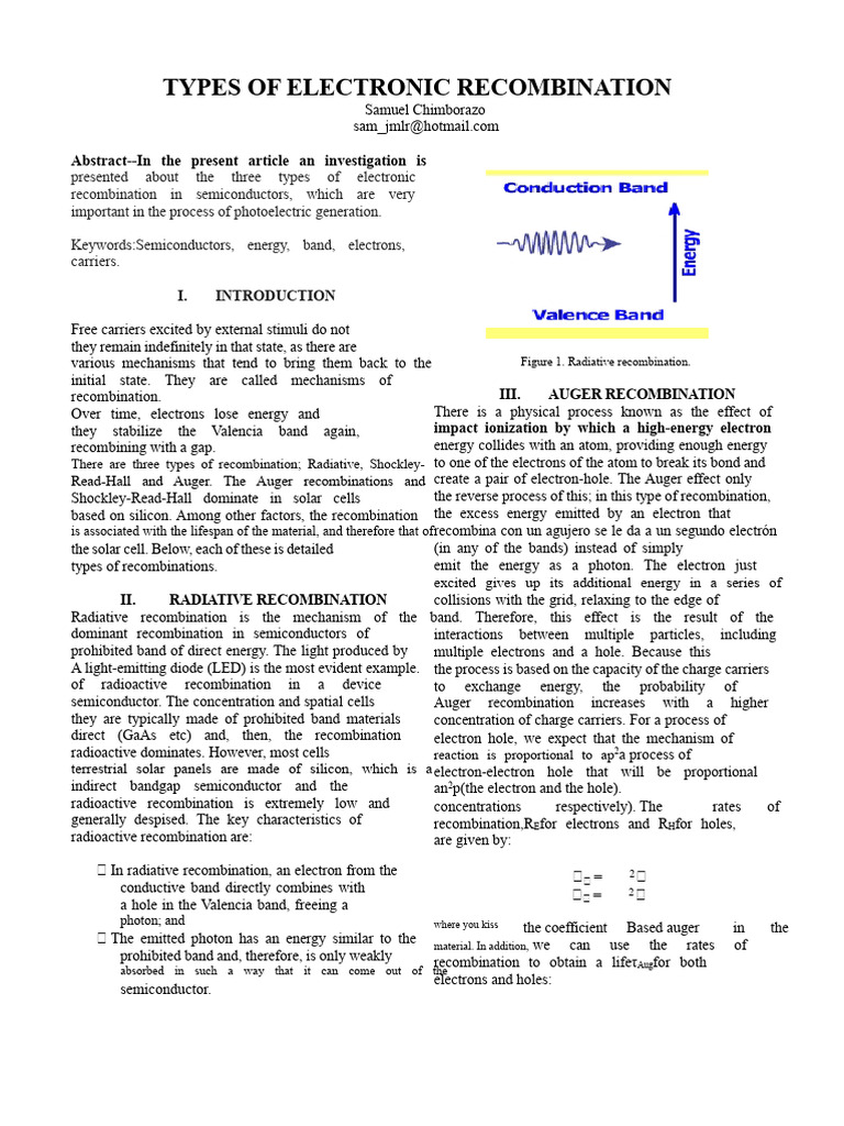 Types of Electronic Recombination | PDF | Condensed Matter Physics ...