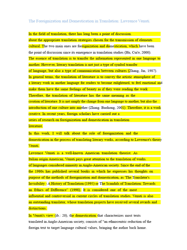 Foreignization vs. Domestication in Translation | PDF | Translations ...