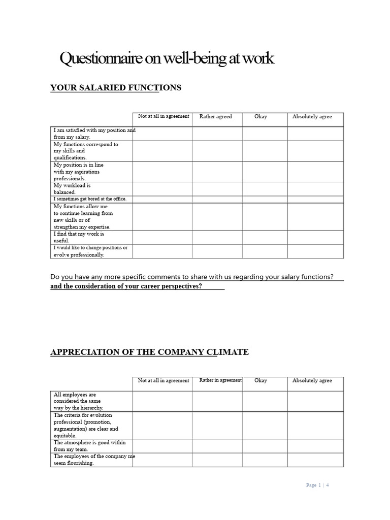 Workplace Well-Being Questionnaire | PDF | Well Being | Organizational ...