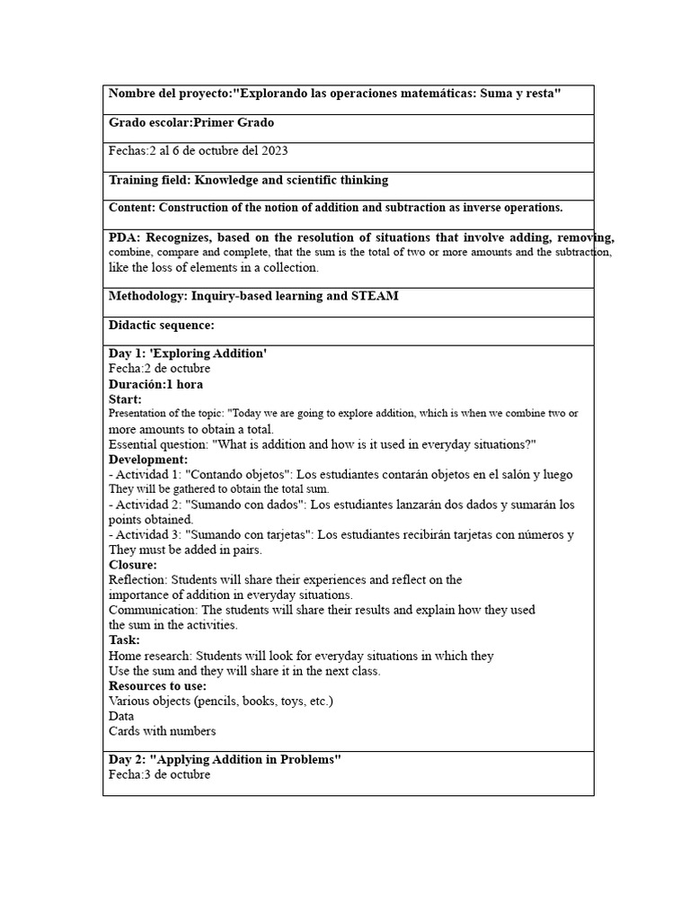 SPCM Planning From October 2 To 6 | PDF | Mathematics | Cognition