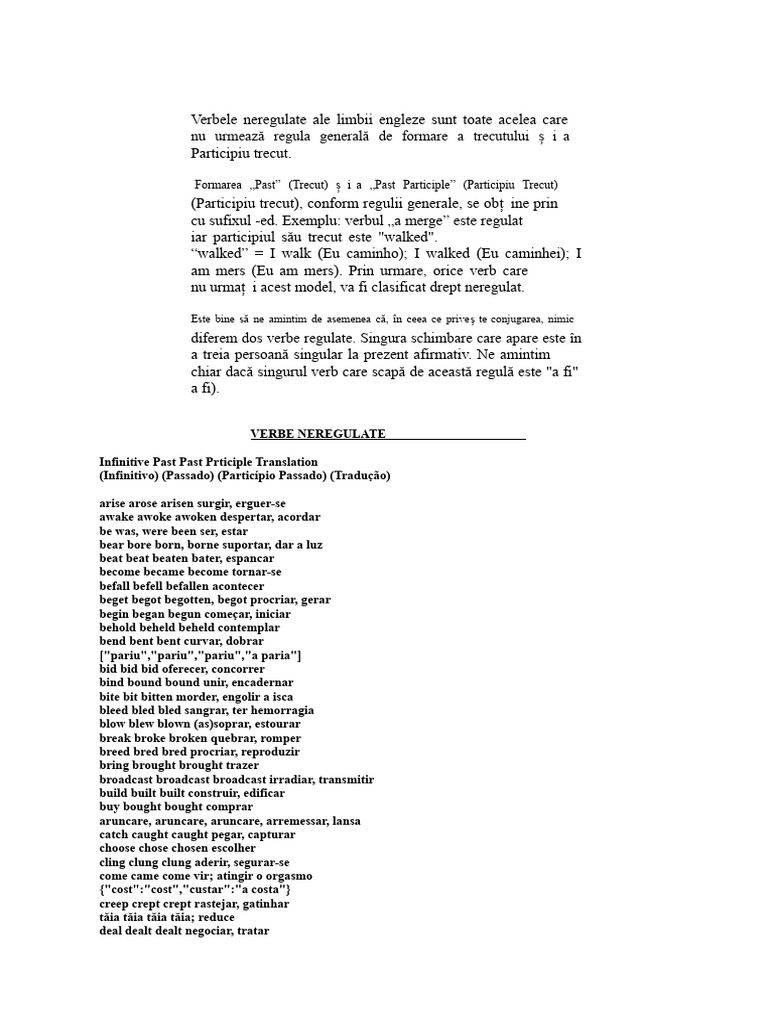 Verbele neregulate | PDF | Syntax | Linguistic Morphology