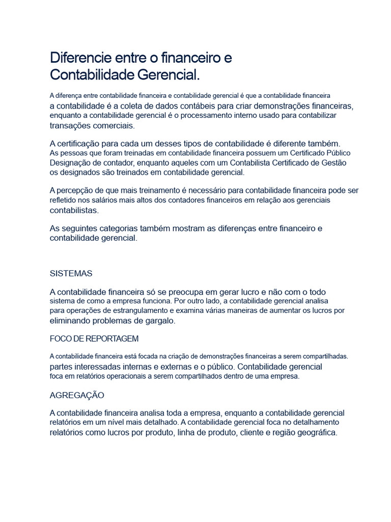 Diferença Entre Contabilidade Financeira e Contabilidade Gerencial ...