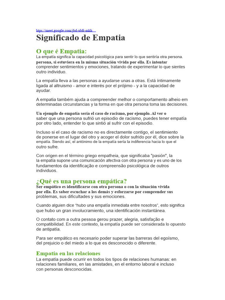 Significado y Tipos de Empatía | PDF | Empatía | Las emociones