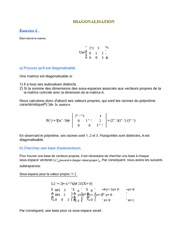 Exercices Résolus Diagonalisation des Matrices | PDF | Base (algèbre ...