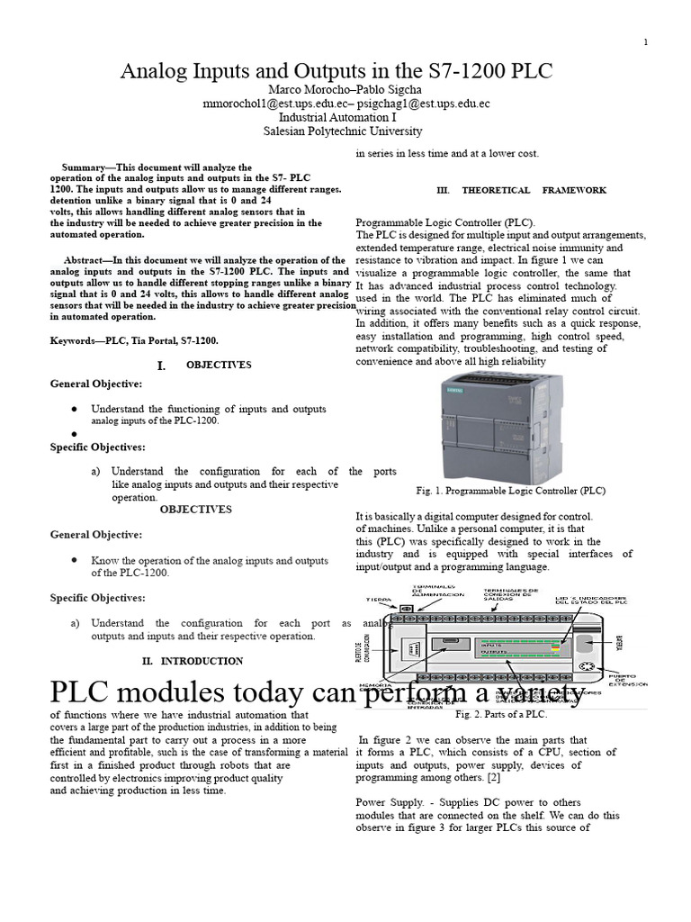 S7-1200 PLC Analog I/O Operations | PDF | Programmable Logic Controller ...