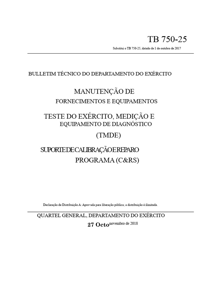 Manutenção e Suporte TMDE do Exército | PDF | Calibração | Exército dos ...