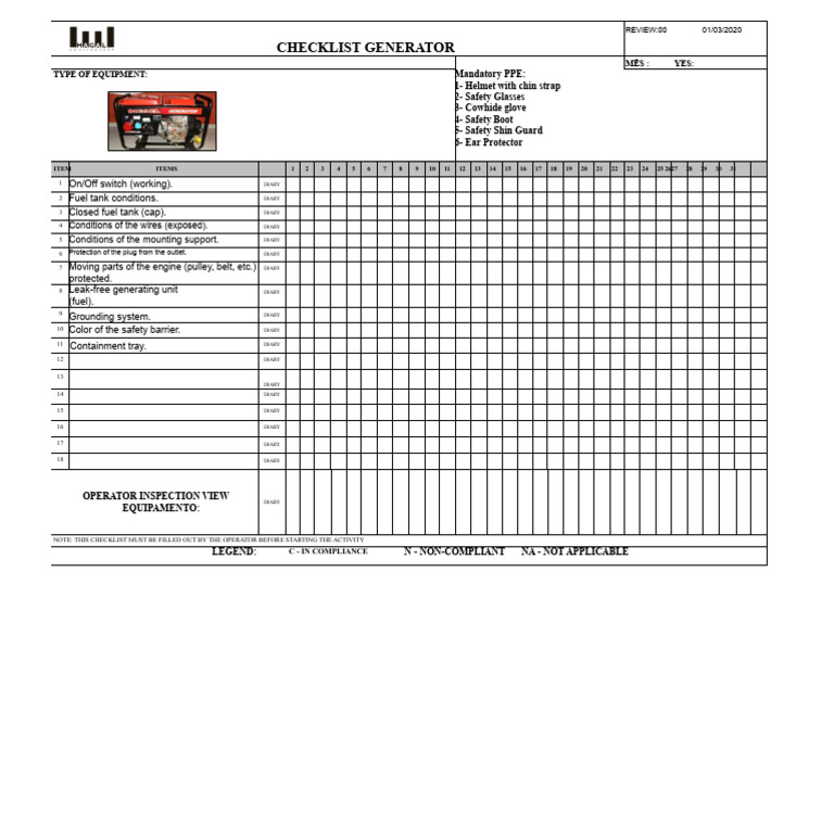 Check List - Generator - Monthly | PDF | Safety