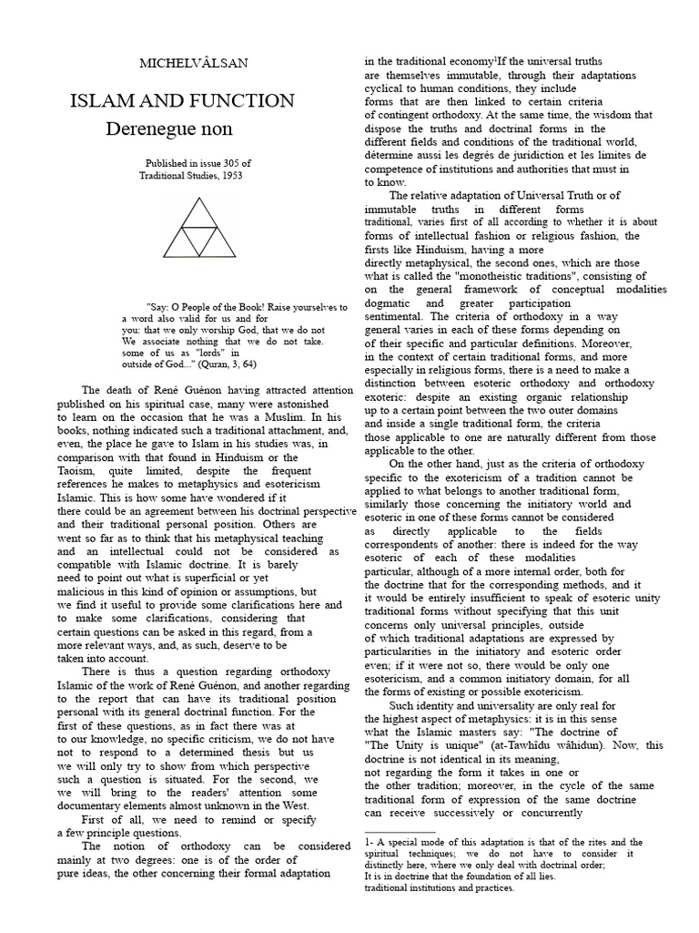 Islamic Orthodoxy and Universal Truths | PDF | Western Esotericism | Nous