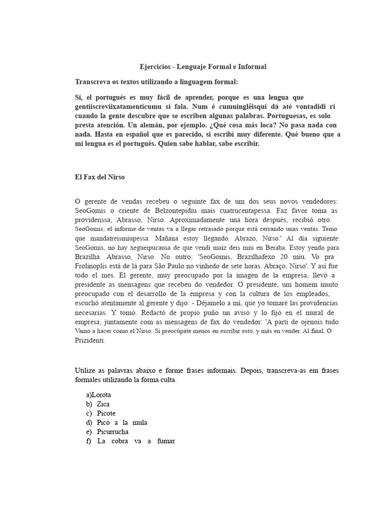Ejercicios de Lenguaje Formal e Informal | PDF