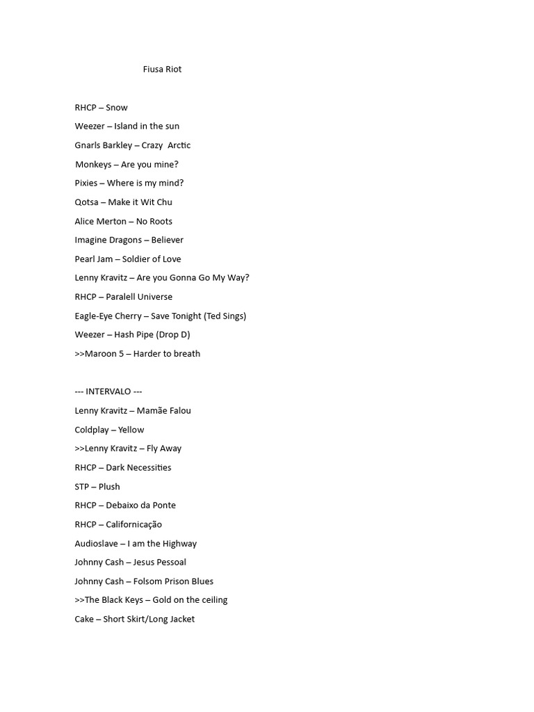 Fiusa Riot Playlist Highlights | PDF