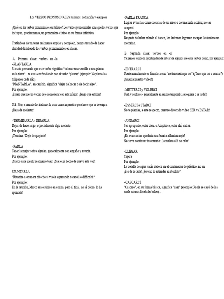 Verbos pronominales en italiano: guía y ejemplos | PDF | Pronombre | Verbo