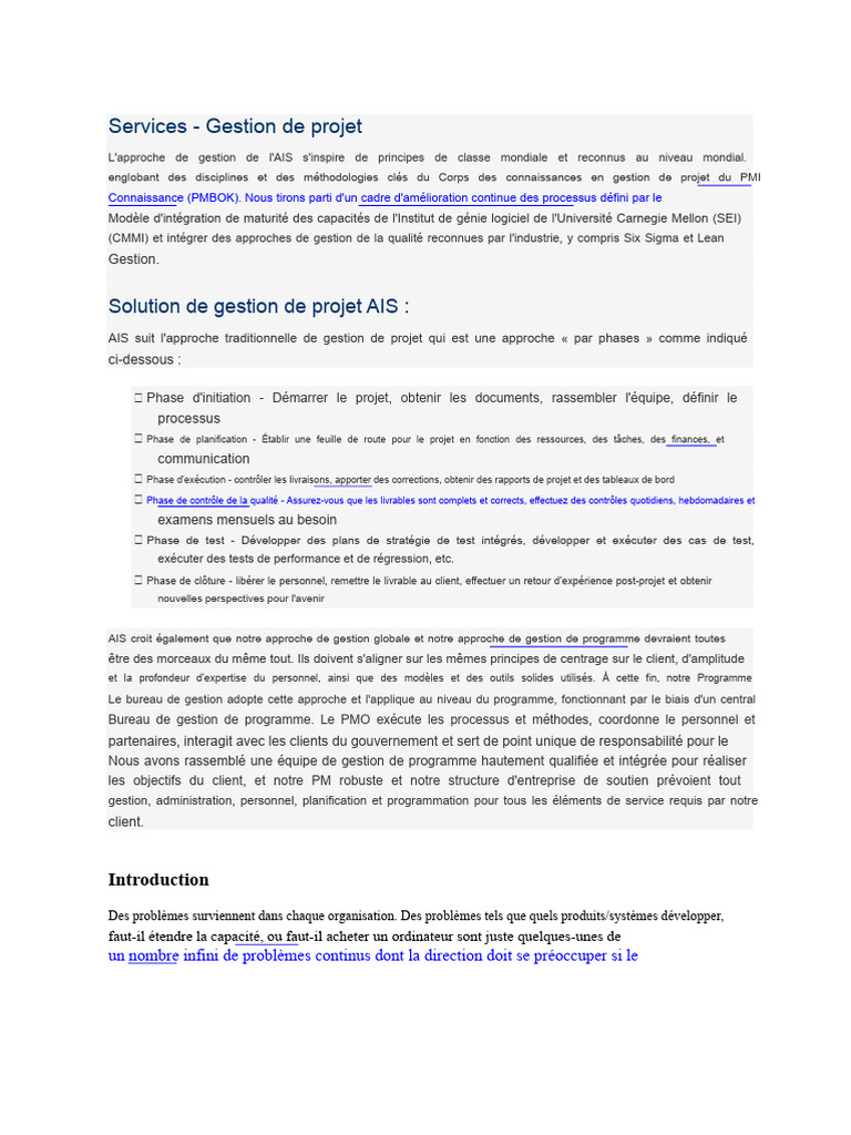 Gestion de Projet : Approche AIS et Méthodes | PDF | Gestion de projet ...