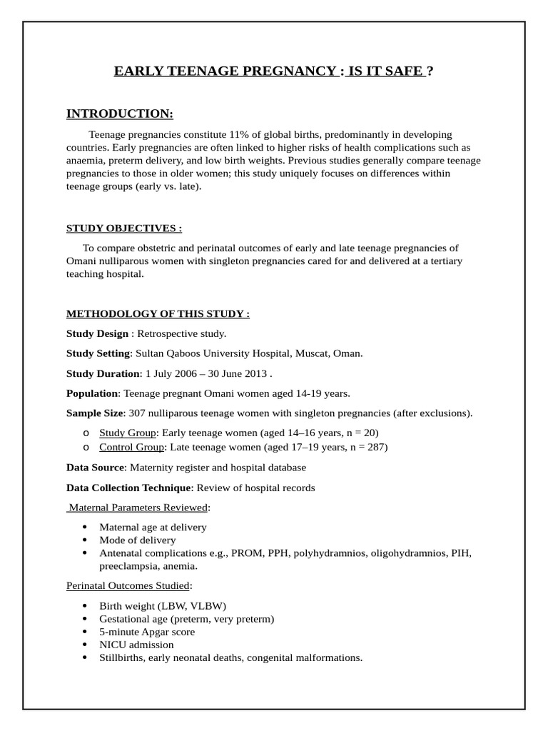 Early Teenage Pregnancy Shilpi | PDF | Pregnancy | Preterm Birth