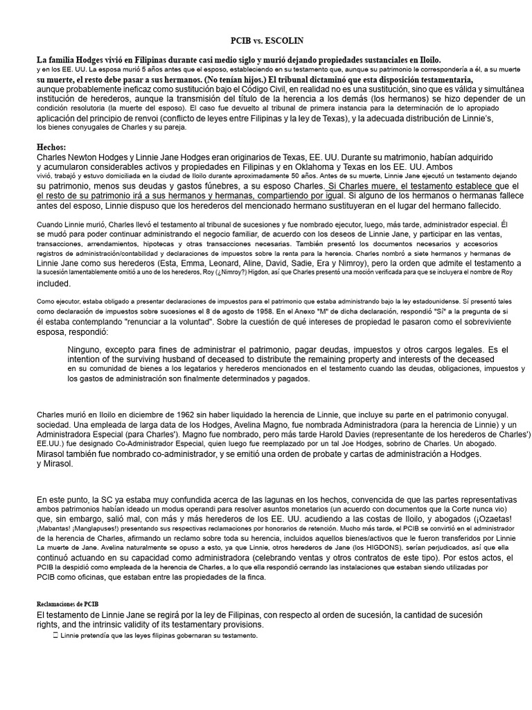 PCIB vs. ESCOLIN | PDF | Herencia | Propiedad de la comunidad