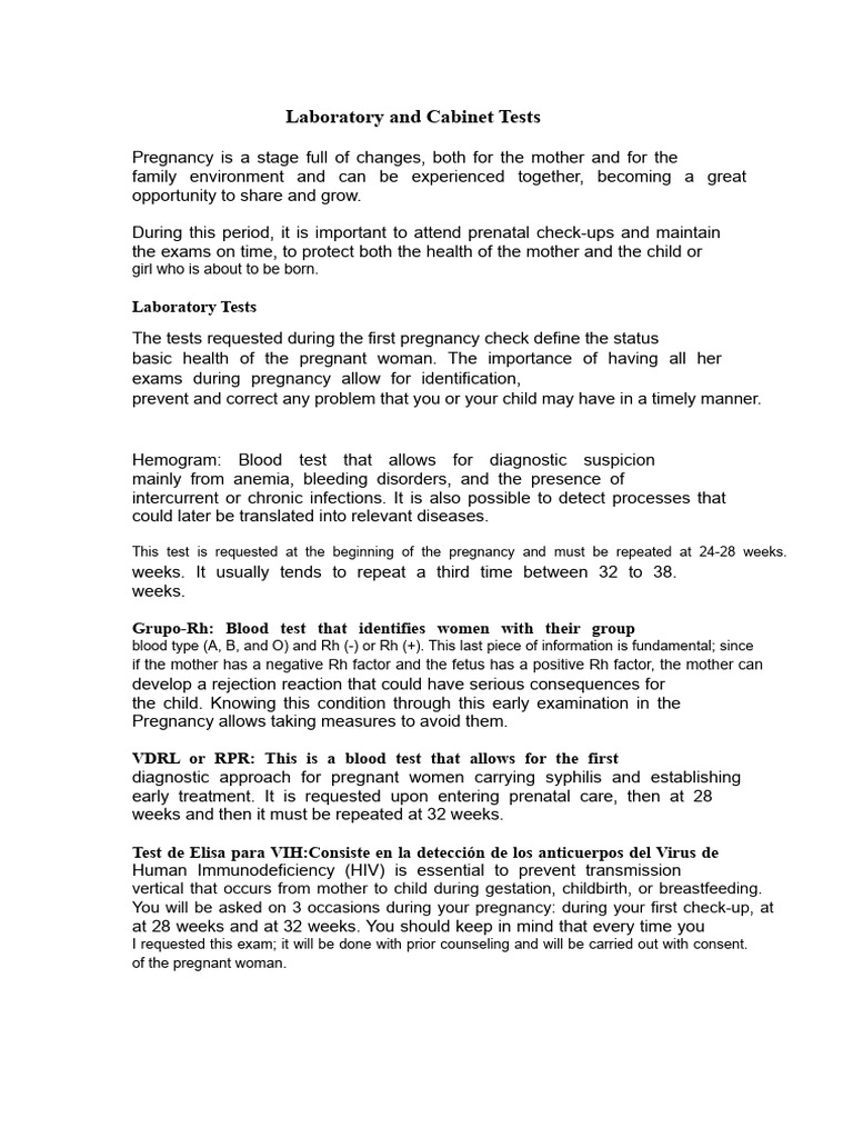 Laboratory and Cabinet Tests | PDF | Pregnancy | Vaccines