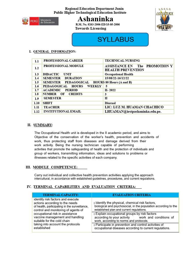 Occupational Health Nursing Syllabus | PDF | Occupational Safety And ...