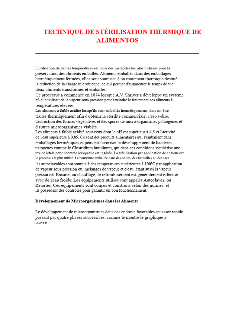 Stérilisation Thermique des Aliments | PDF | Stérilisation ...