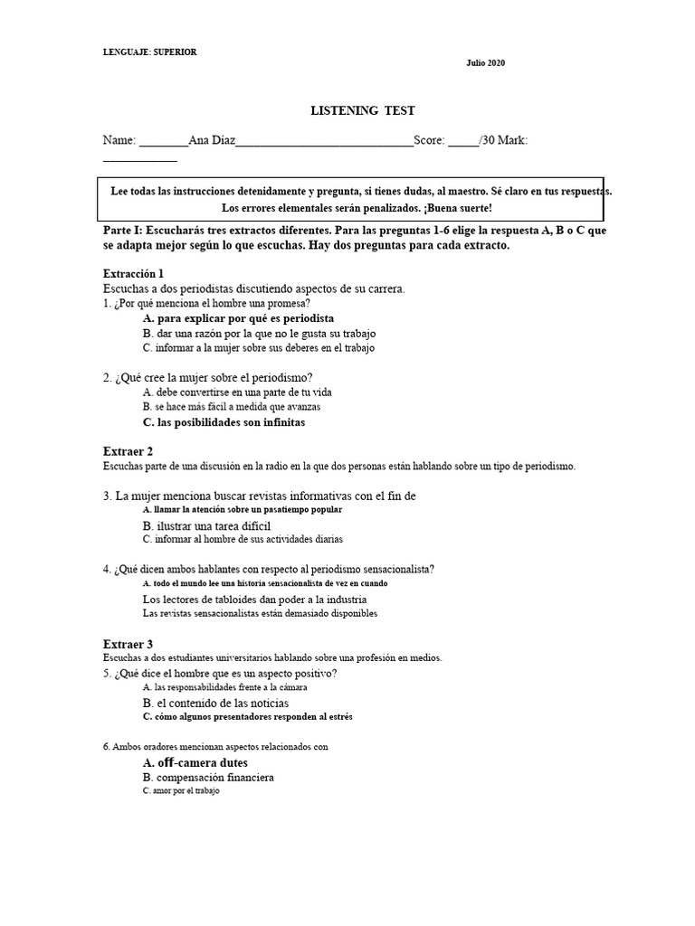 Test de Listening: Periodismo y Belleza | PDF