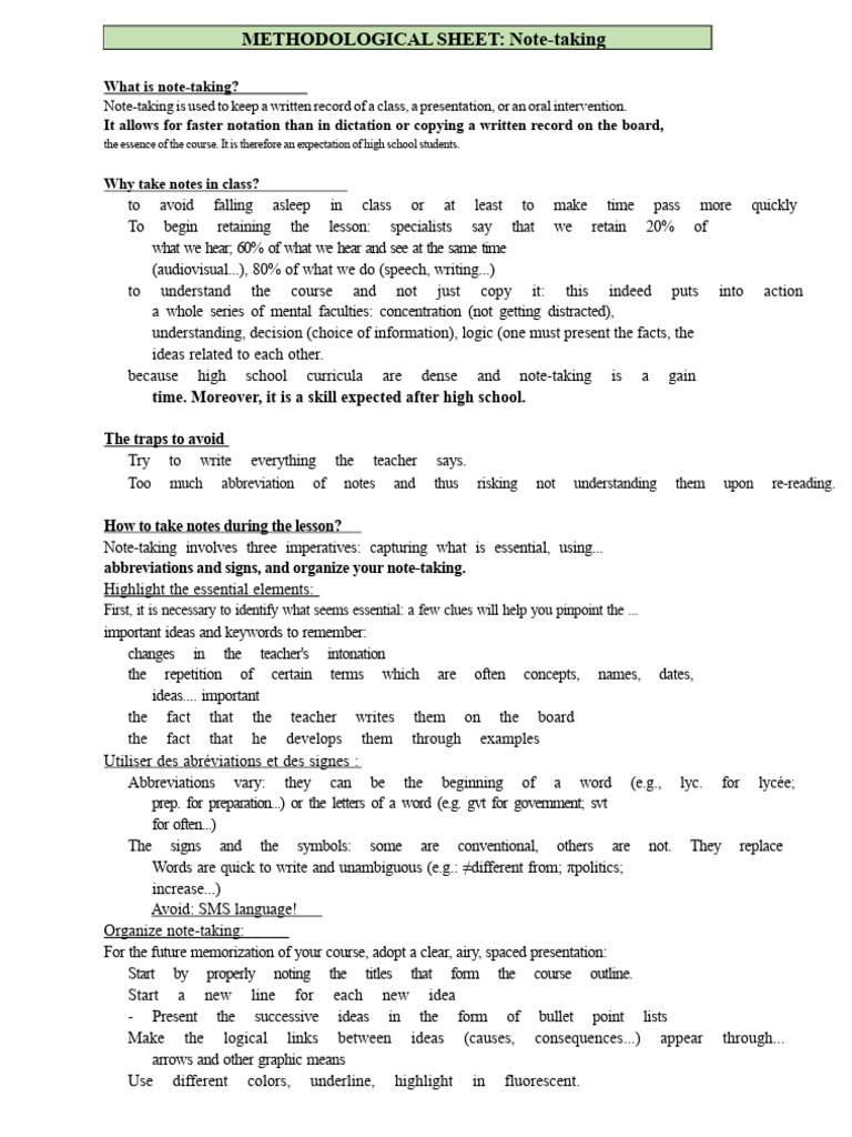Effective Note-Taking Strategies | PDF | Human Communication ...