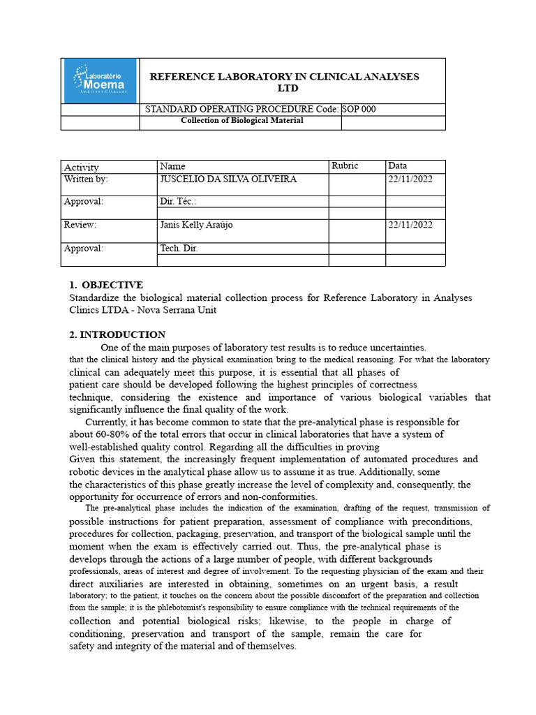 POP - Biological Material Collection | PDF | Blood Plasma | Coagulation