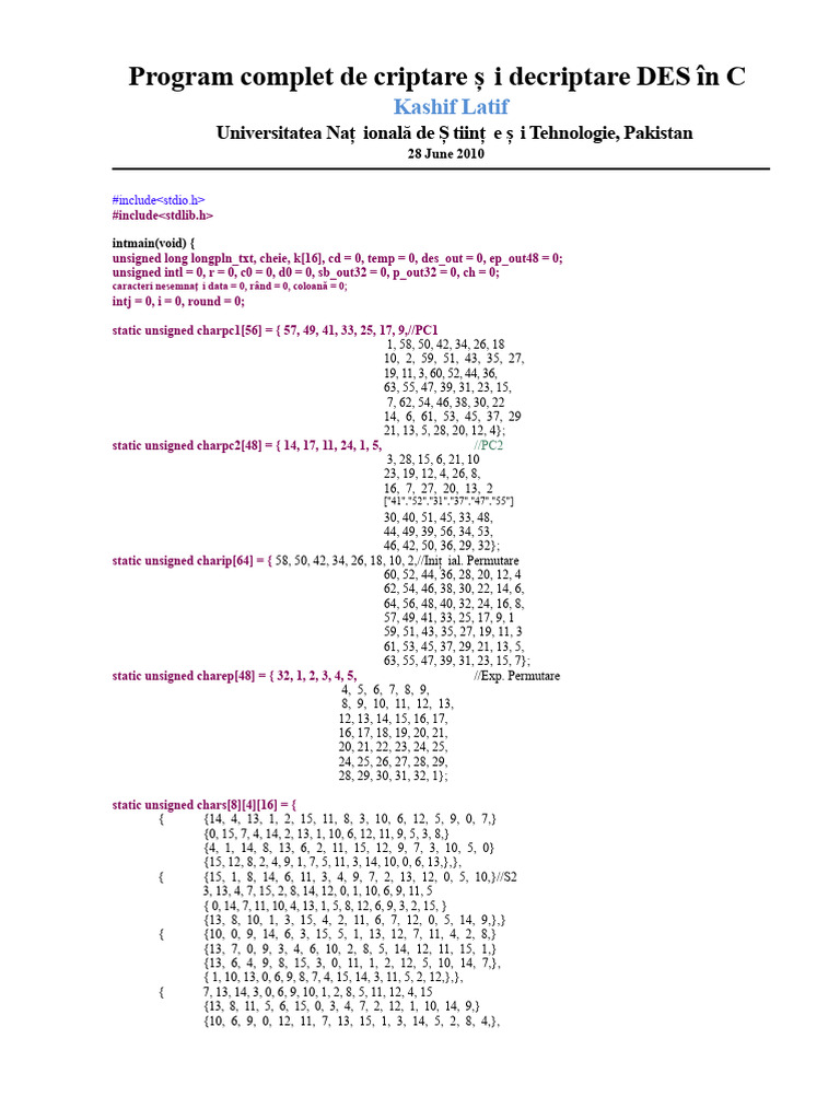 Program Complet de Criptare Și Decriptare DES În C | PDF