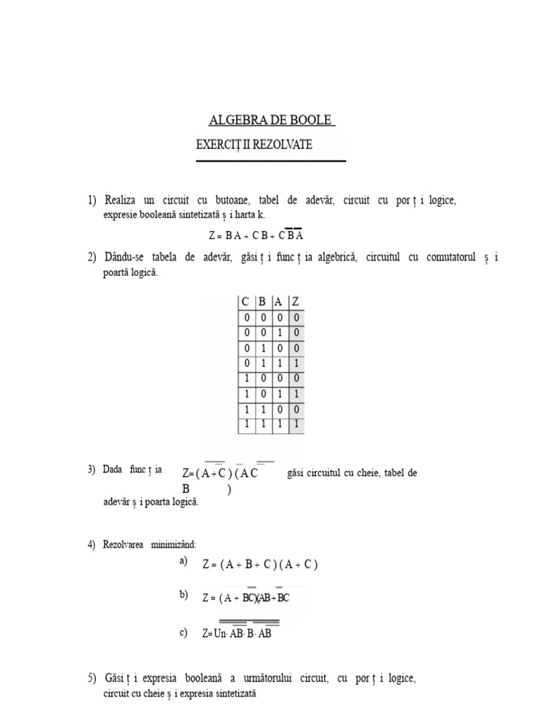 1-exerciții rezolvate de algebra lui Boole | PDF