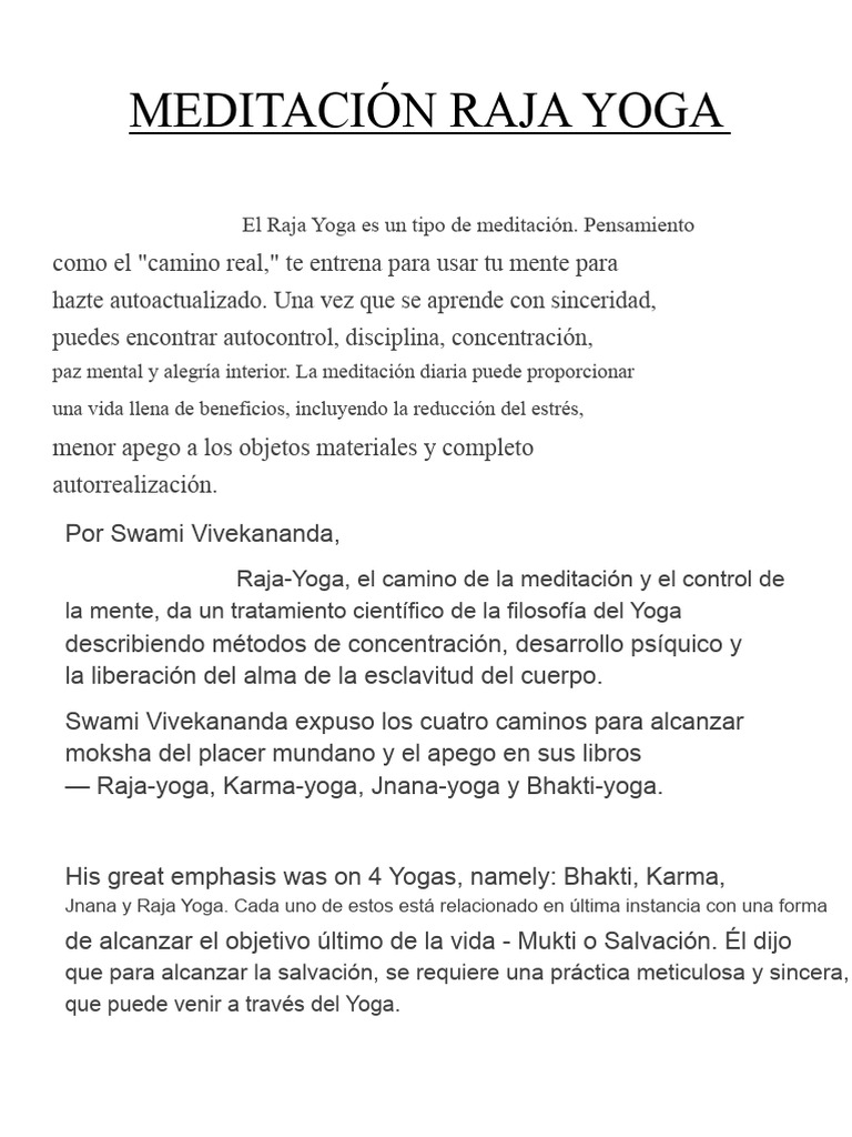Raja Yoga: Meditación y Autoconocimiento | PDF | Yoga | Meditación