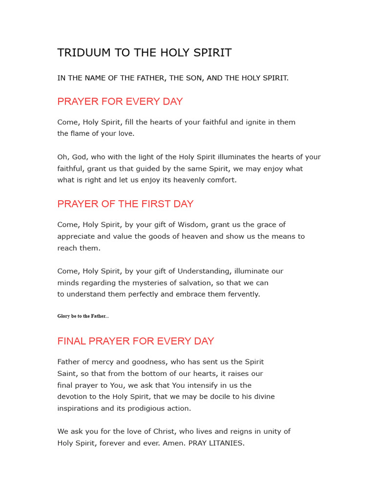 Triduum Prayers to the Holy Spirit | PDF | God The Father | Holy Spirit