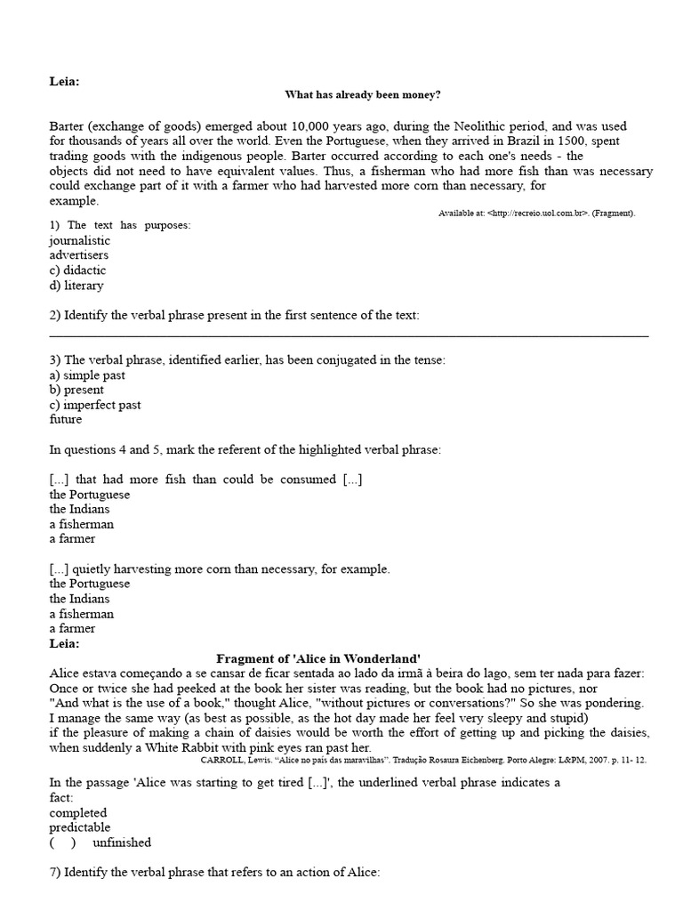 Portuguese Activity - Verbal Locution - 6th Grade - Word | PDF | Syntax ...