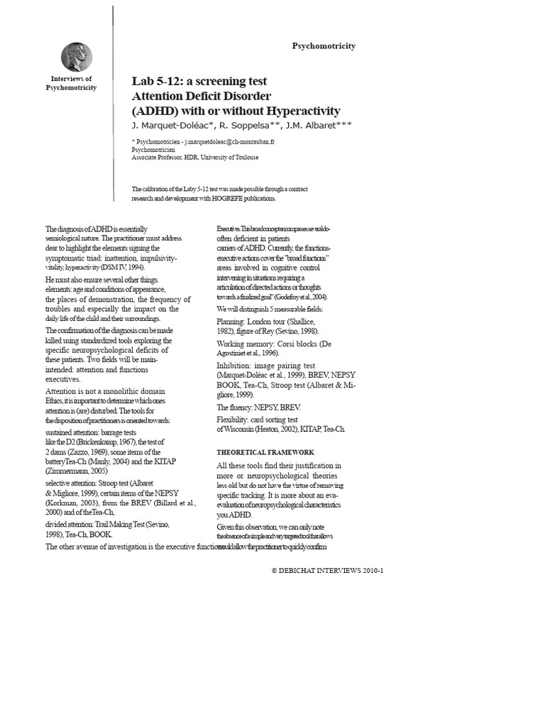 ADHD Screening with Laby 5-12 Test | PDF | Attention Deficit ...