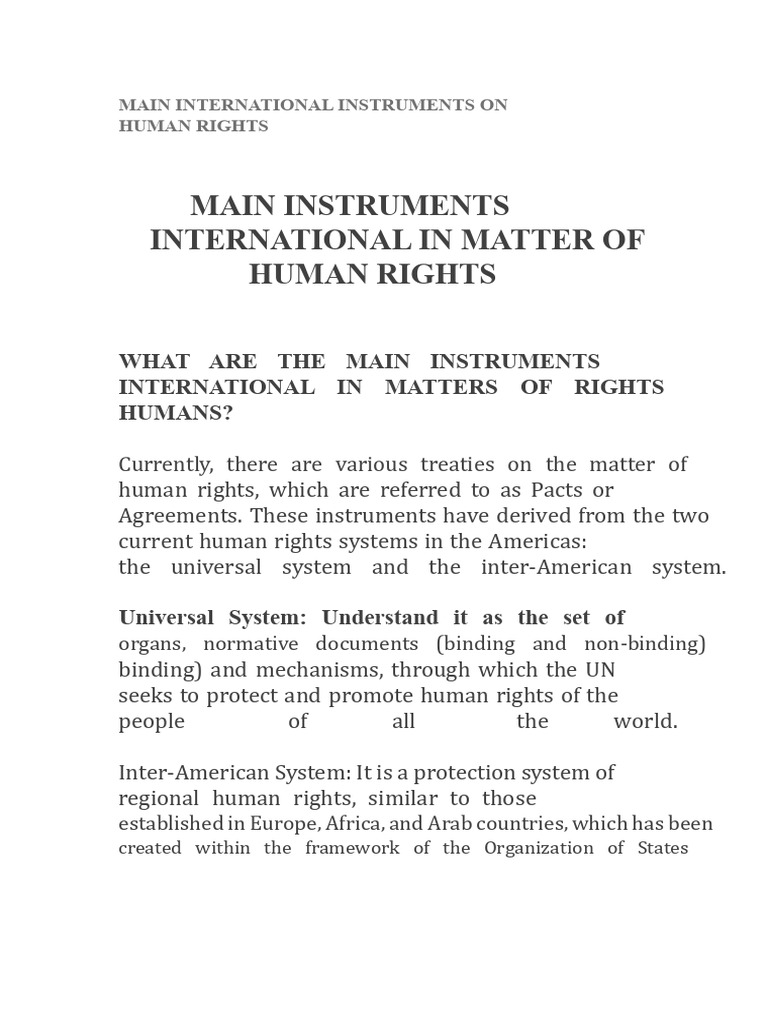 Main International Instruments On Human Rights PDF | PDF | Children's ...