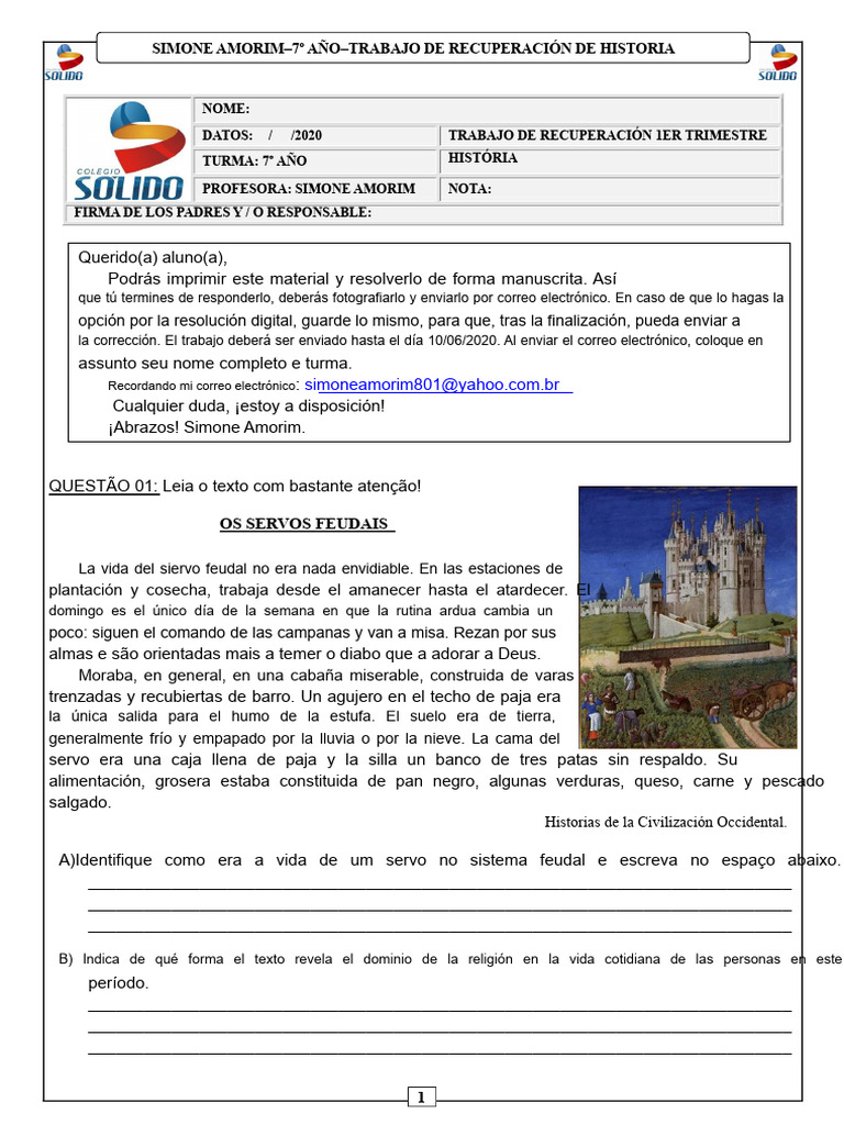 7º Año Historia | PDF | Feudalismo | Servidumbre
