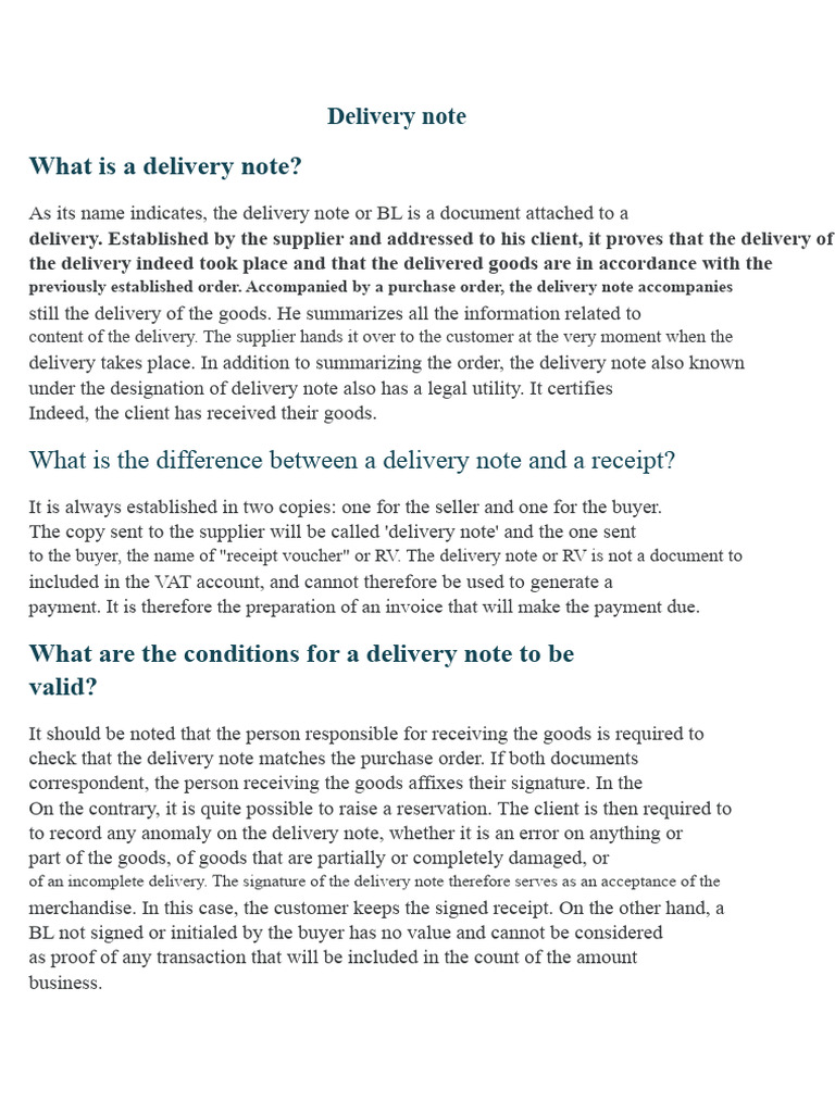 Delivery note | PDF | Receipt | Business