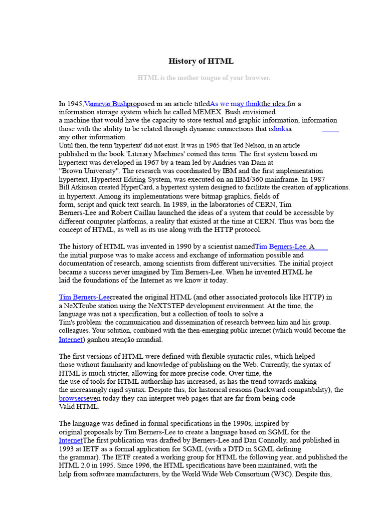 Evolution of HTML: A Historical Overview | PDF | Html | Markup Language