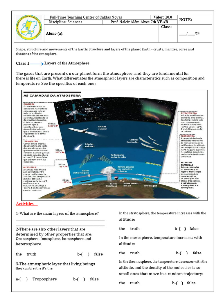7th GRADE-CLASS 1 SCIENCE | PDF | Atmosphere Of Earth | Atmosphere