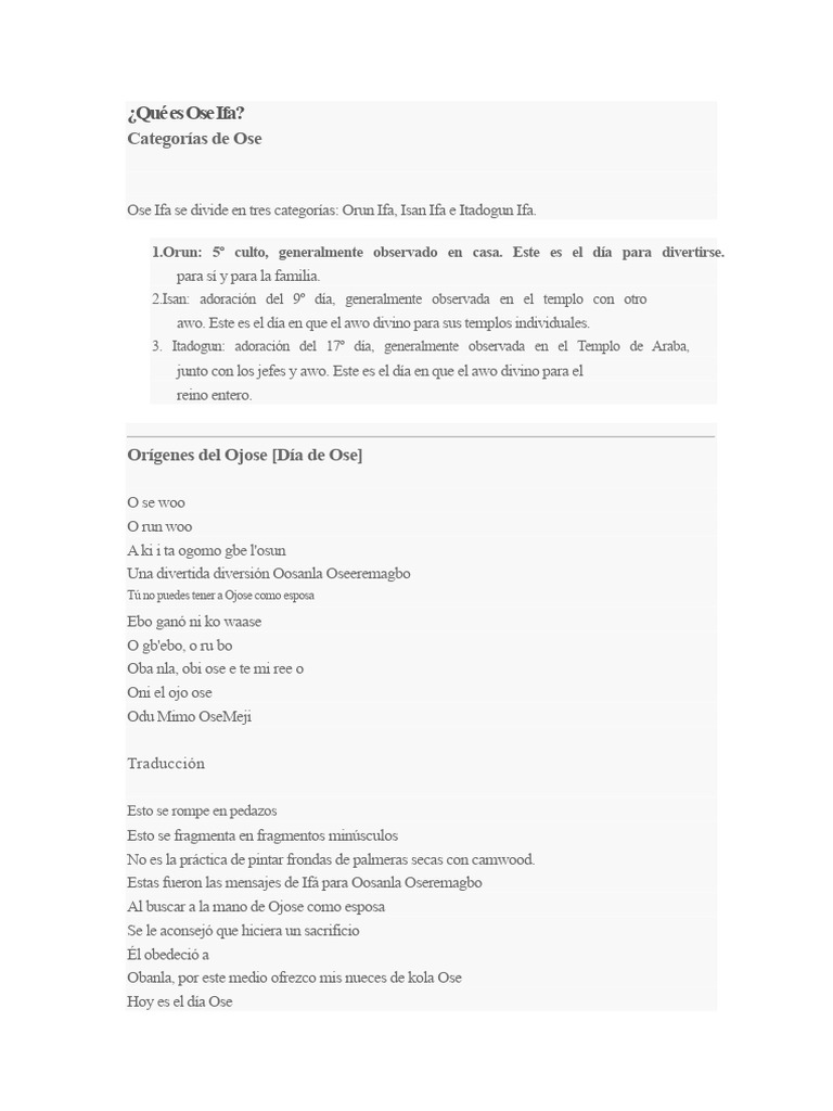 Significado y categorías de Ose Ifa | PDF | Creencia religiosa y ...