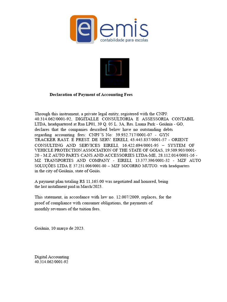 Declaration of Paid Accounting Fees | PDF