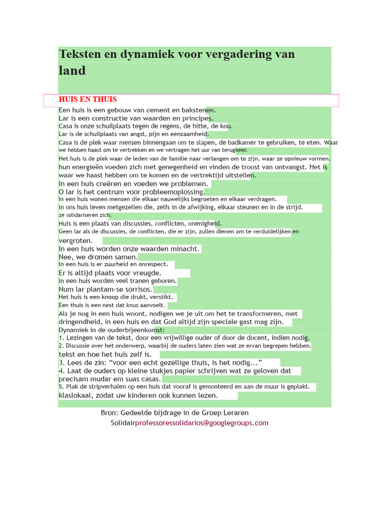 Teksten en Dynamiek Voor Oudervergaderingen | PDF