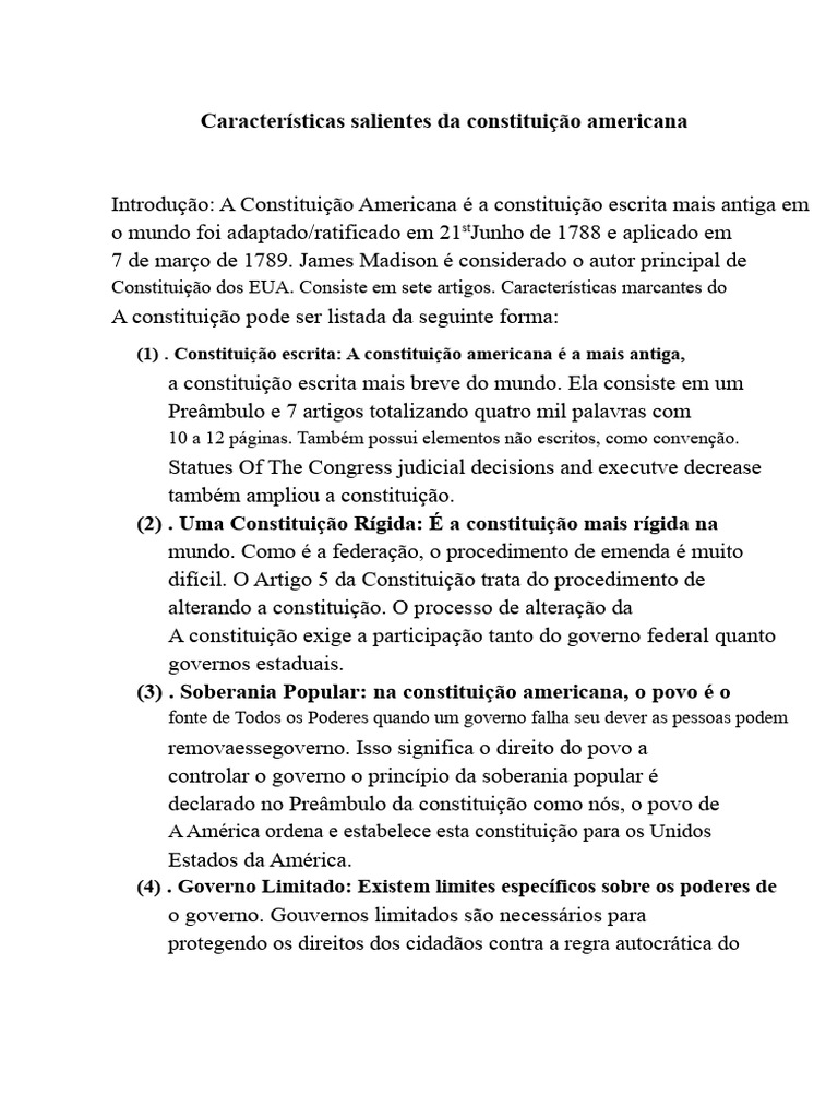 Características da Constituição Americana | PDF | Presidentes dos ...