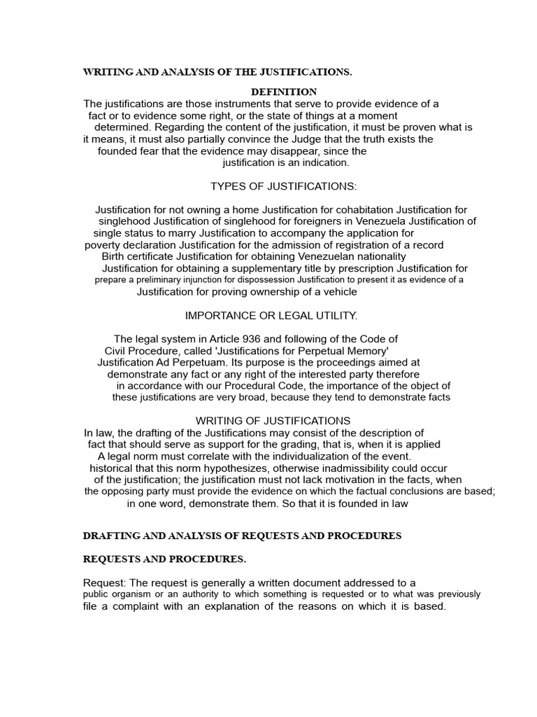 Legal Justifications and Requests Guide | PDF | Will And Testament ...
