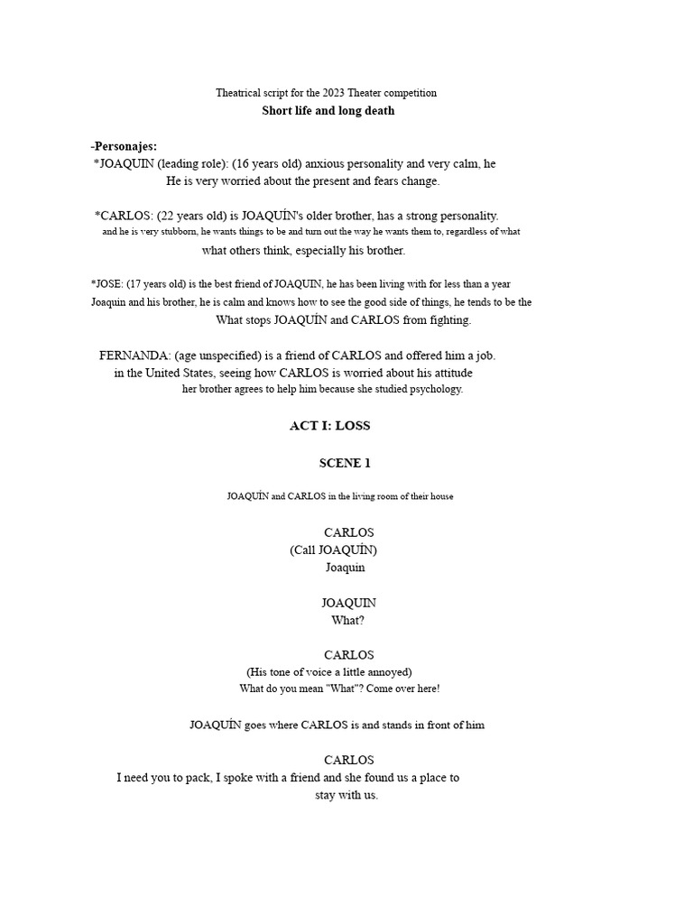 Short Life, Long Death: A Theatrical Script | PDF