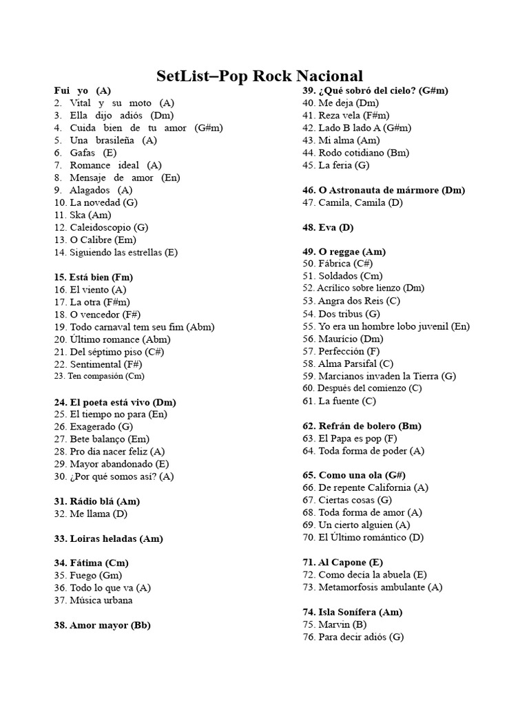 SetList Pop Rock | PDF