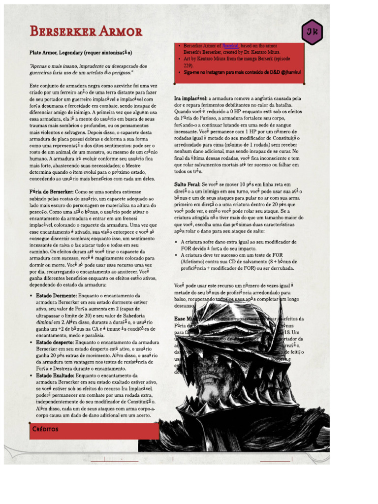 Magical Items - Berserker Armor (Berserk) - A Homebrewery | PDF