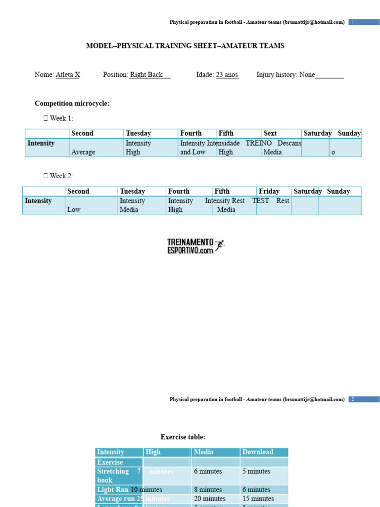 Physical Training Plan for Amateur Football | PDF