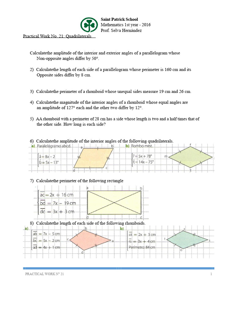 Practical Work N 21 Quadrilaterals | PDF