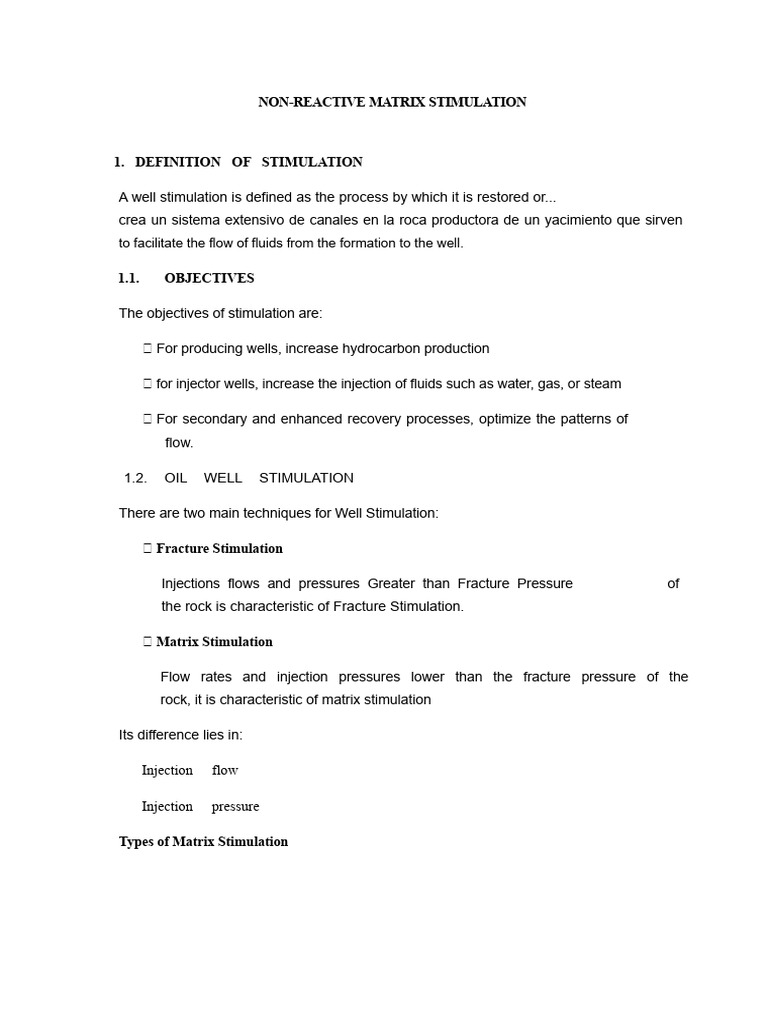 Non-Reactive Matrix Stimulation Techniques | PDF | Liquids | Surface ...