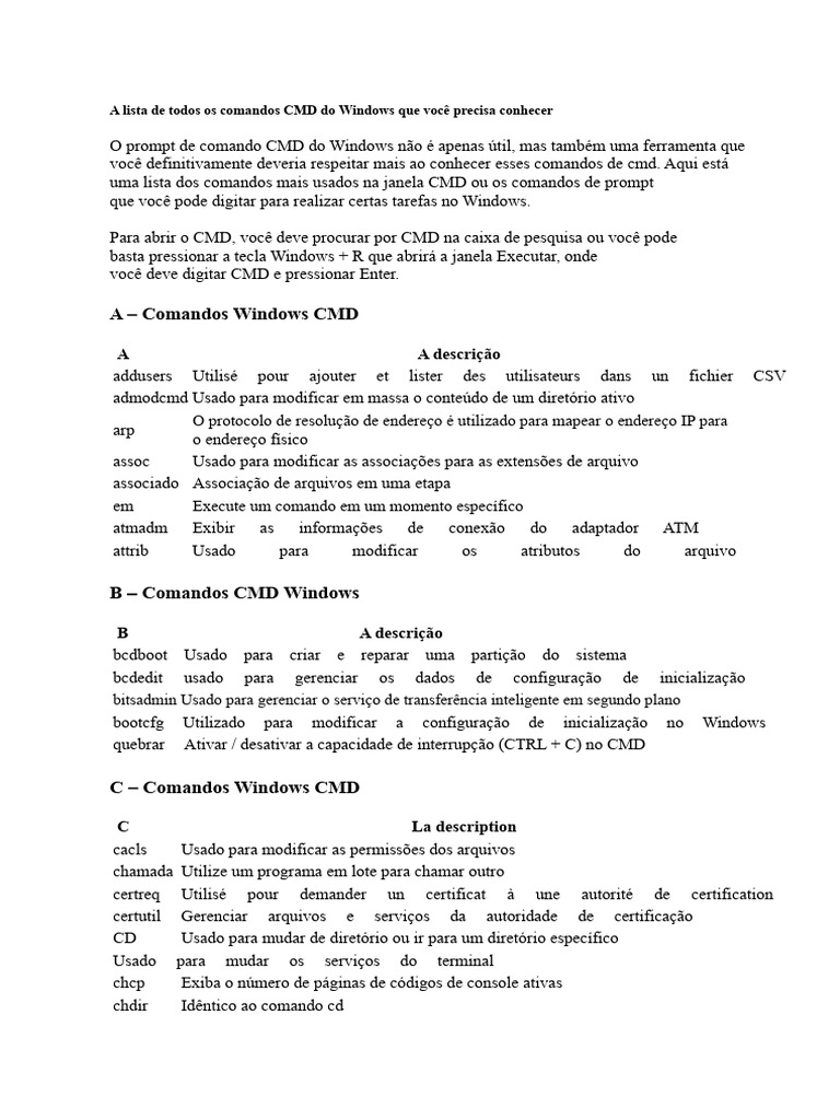A Lista de Todos Os Comandos CMD Do Windows Que Você Deve Conhecer ...