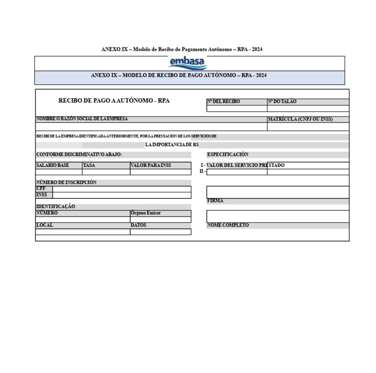 Modelo RPA 2024: Recibo de Pago Autónomo | PDF